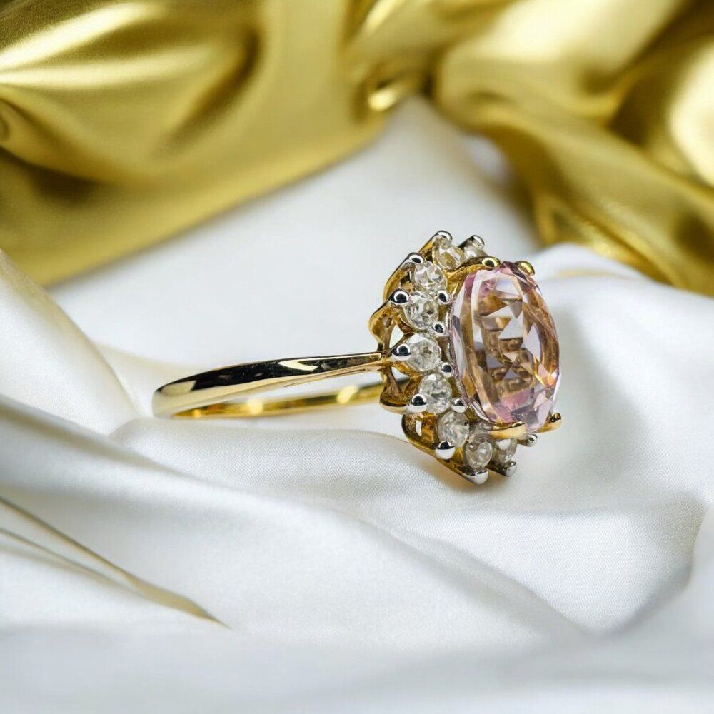 Rose De France Amethyst Ring in 10K Gold -Sz 8.25- Pink Amethyst Halo Ring -2.4g - Picture 4 of 16
